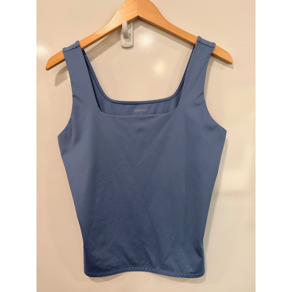 Nine West Blue Square Neck Tank Top Sleeveless Shell XL Stretch Knit